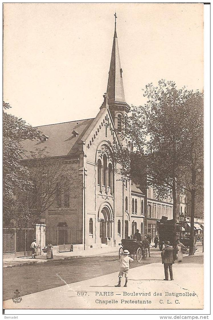 PARIS .. BOULEVARD DES BATIGNOLLES .. CHAPELLE PROTESTANTE .. PUB. AU DOS " MAISON MODELE " - Paris (17)