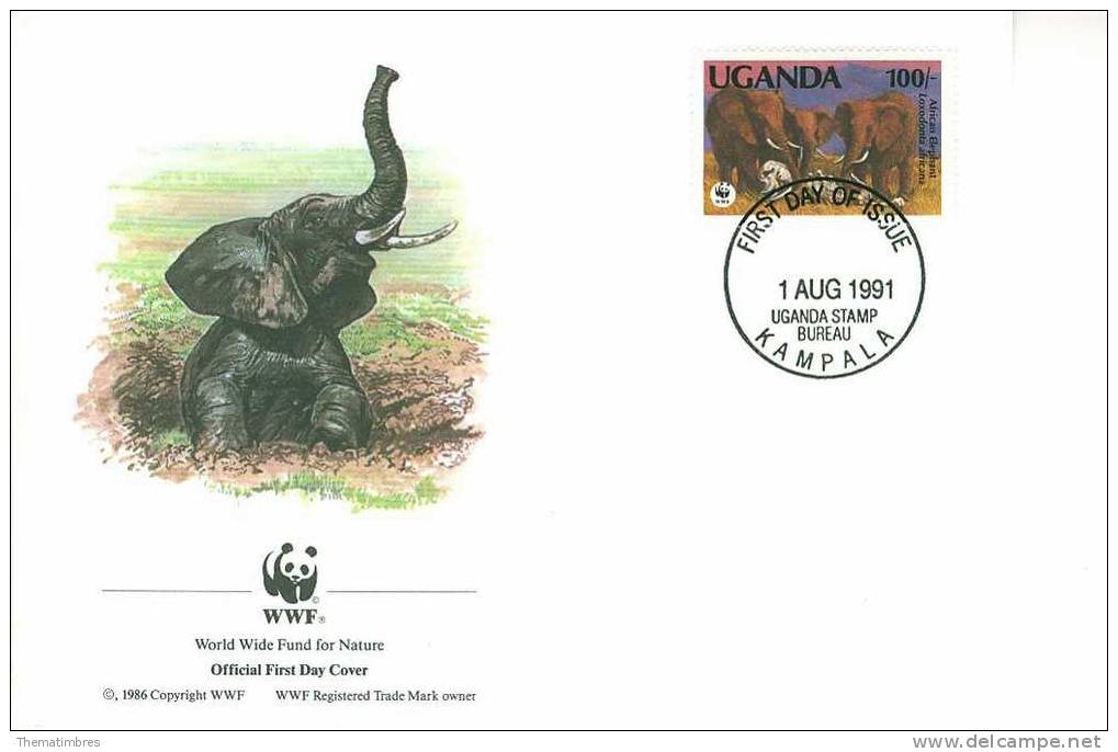 W0848 Elephants Loxodonta Africana Ouganda 1991  FDC WWF - Uganda (1962-...)