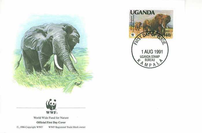 W0849 Elephants Loxodonta Africana Ouganda 1991  FDC WWF - Ouganda (1962-...)