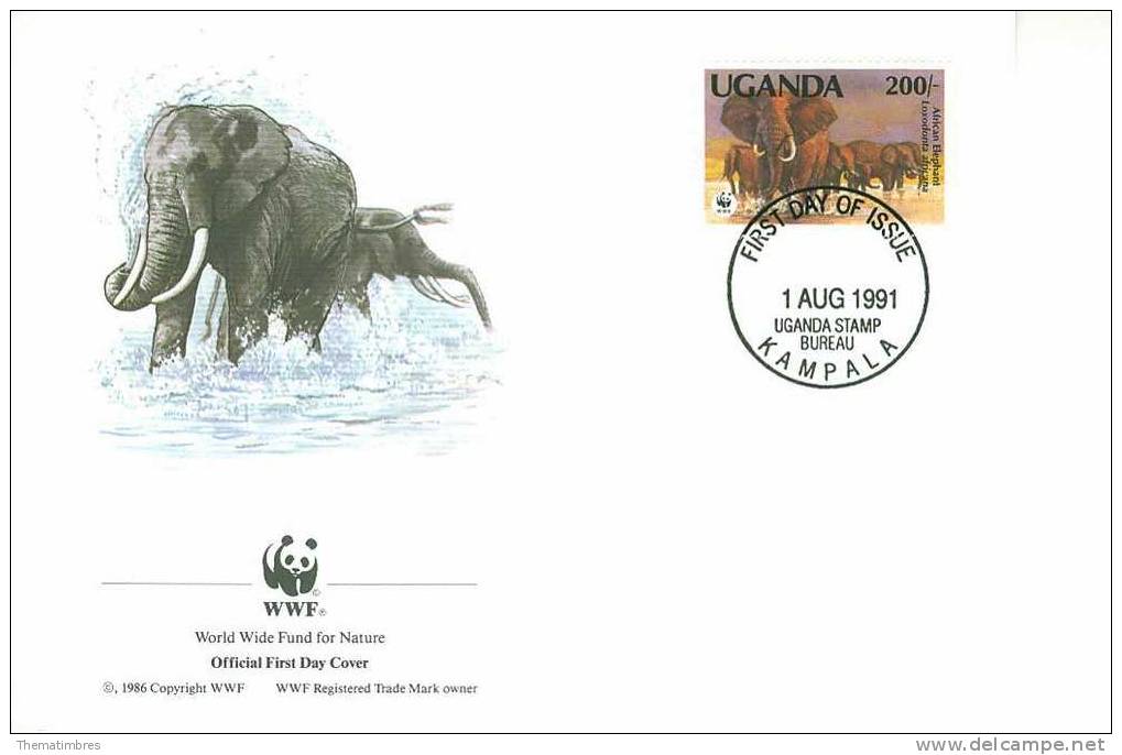 W0850 Elephants Loxodonta Africana Ouganda 1991  FDC WWF - Uganda (1962-...)