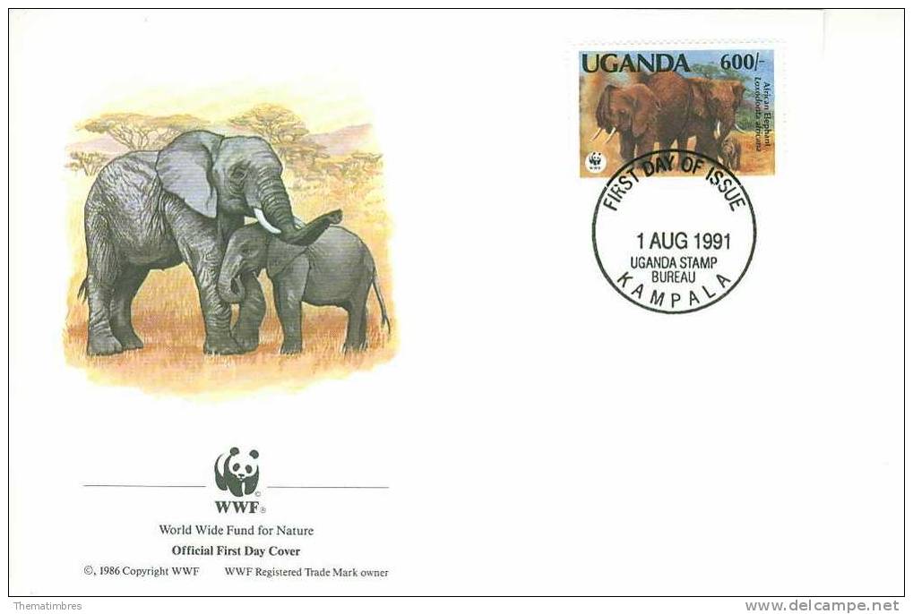 W0851 Elephants Loxodonta Africana Ouganda 1991  FDC WWF - Uganda (1962-...)