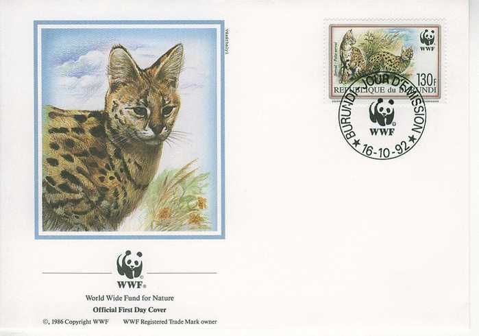 W0221 Serval Felis Serval Burundi 1992 FDC Premier Jour WWF - Gebruikt