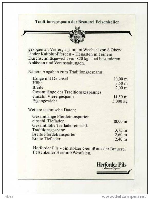 - CARTE PUB. DES BIERES HERFODER . BRASSERIES FELSENKELLER - Alcohols