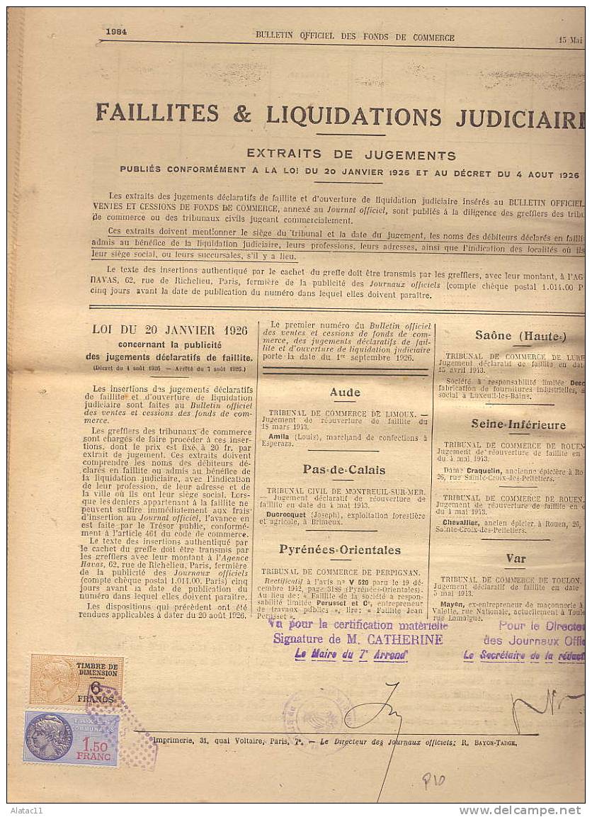 TAXE COMMUNALE  N°  1   DIMENSIONS  N°135  SUR BULLETIN  IOFFICIEL FONDS DE COMMERCES   1957 - Sonstige & Ohne Zuordnung