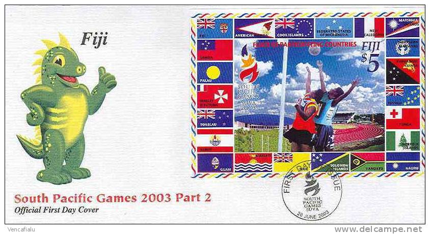 Fiji 2003 - Flags, Sports, FDC With S/S - Fidji (1970-...)