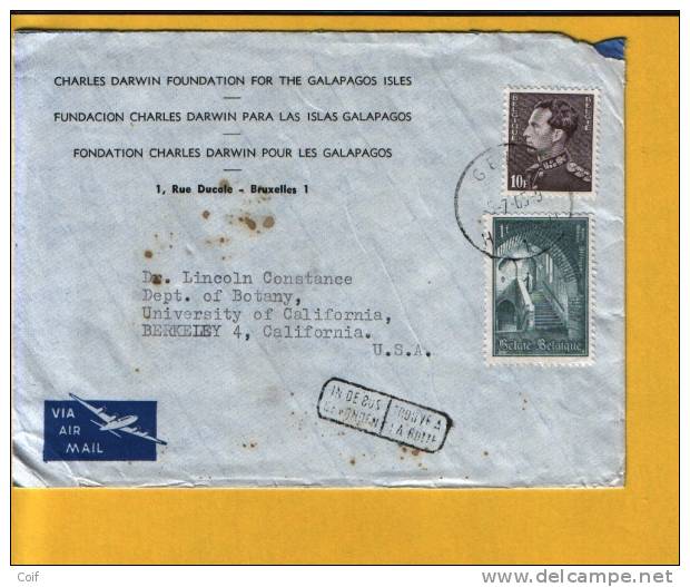 848A Op Luchtpostbrief Met Stempel GENT, Naar U.S.A. Met Stempel IN DE BUS GEVONDEN / TROUVE A LA BOITE (klein Type)!!! - 1936-1951 Poortman