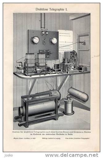 WIRELESS TELEGRAPHY ( Old Original Lithography From 1904. ) La Télégraphie Sans Fil Telegrafía Telegraph Télégraphe - Lithographies