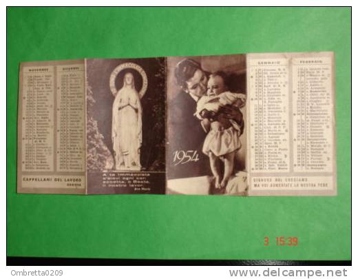 Calendarietto Anno 1954 - CAPPELLANI Del LAVORO Di GENOVA / Immacolata Concezione NS.LOURDES - Small : 1941-60