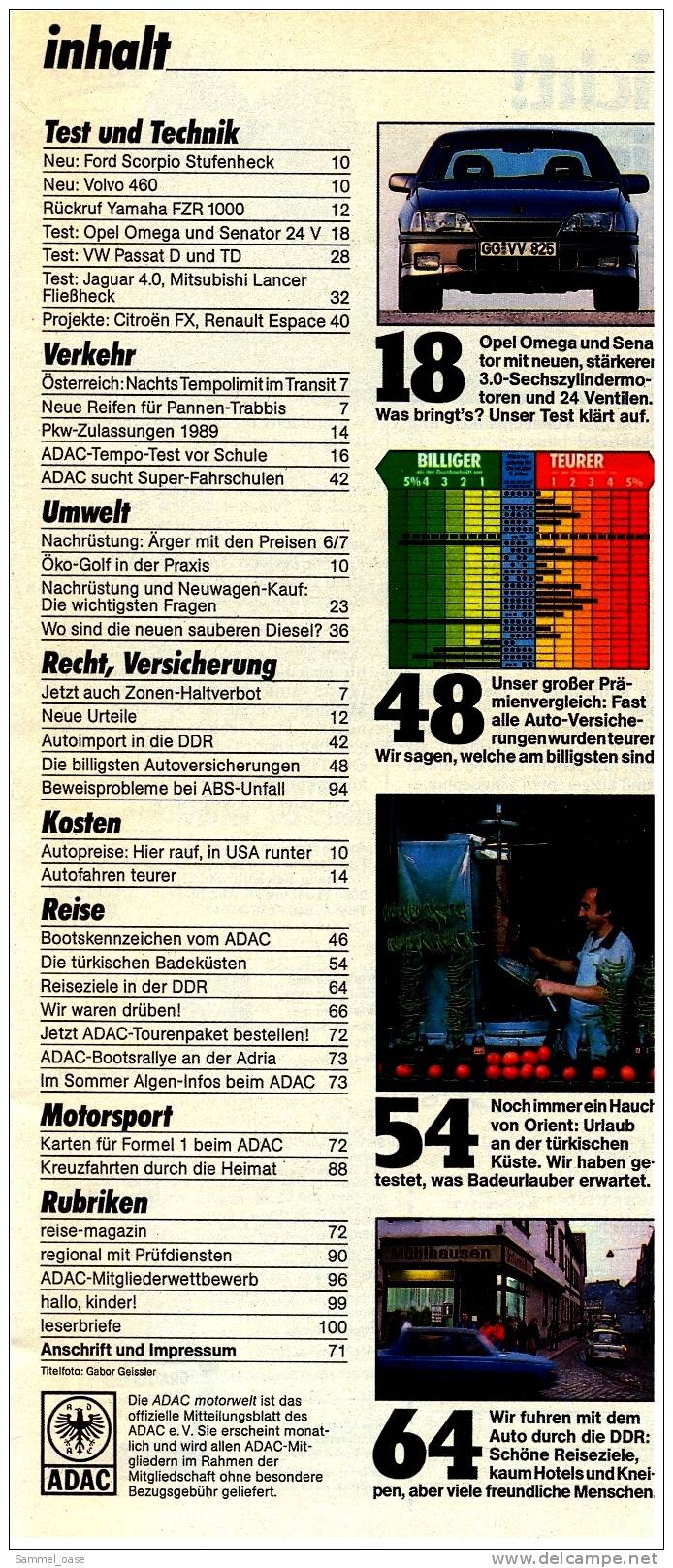 ADAC Motorwelt   2 / 1990  Mit :  Volvo 460  -  Test : Opel Omega Und Senator 24 V  , Jaguar 4.0 - Auto & Verkehr