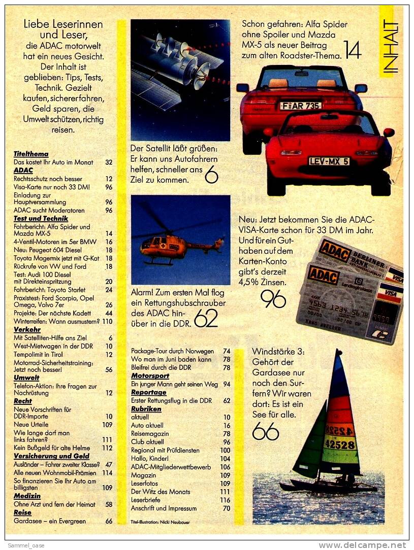 ADAC Motorwelt   4 / 1990  Mit :  Fahrbericht : Alfa Spider Und Mazda MX-5  -  Neu : Peugeot 604 Diesel - Auto & Verkehr