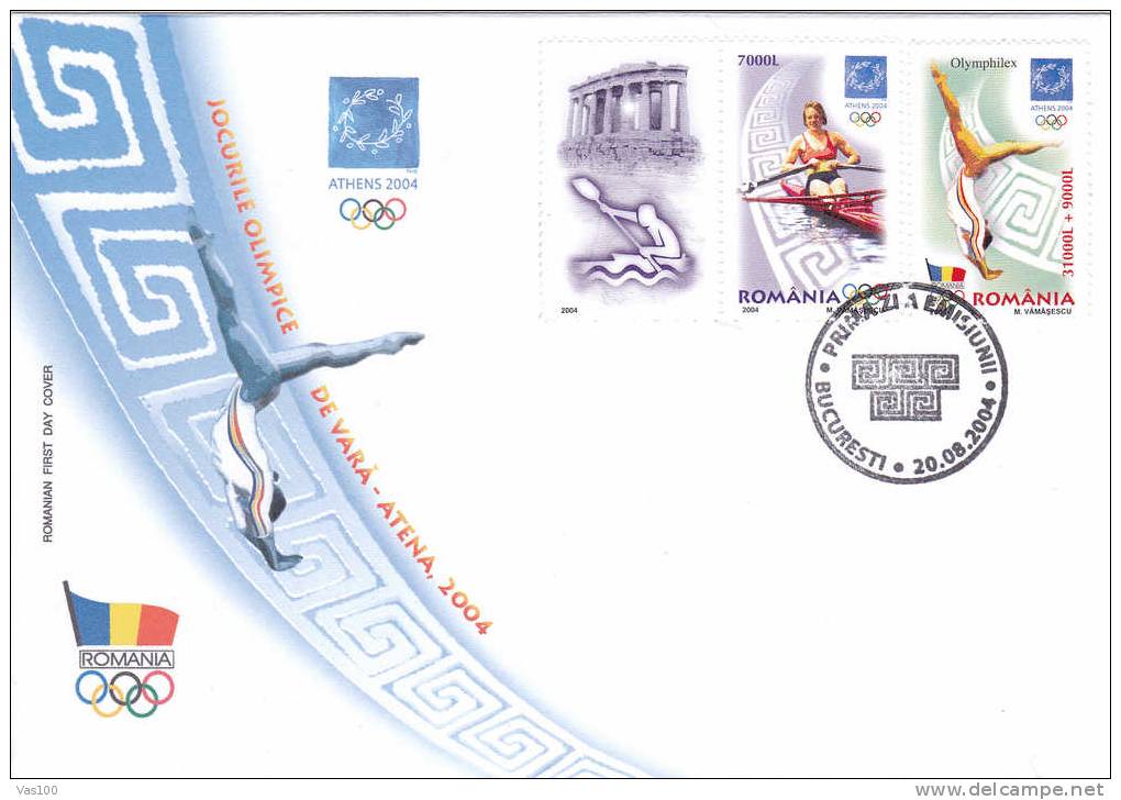 Canoe,Rowing Olympic Games Atena 2004 FDC Rare Labels On Cover!! -Romania. - Canoë