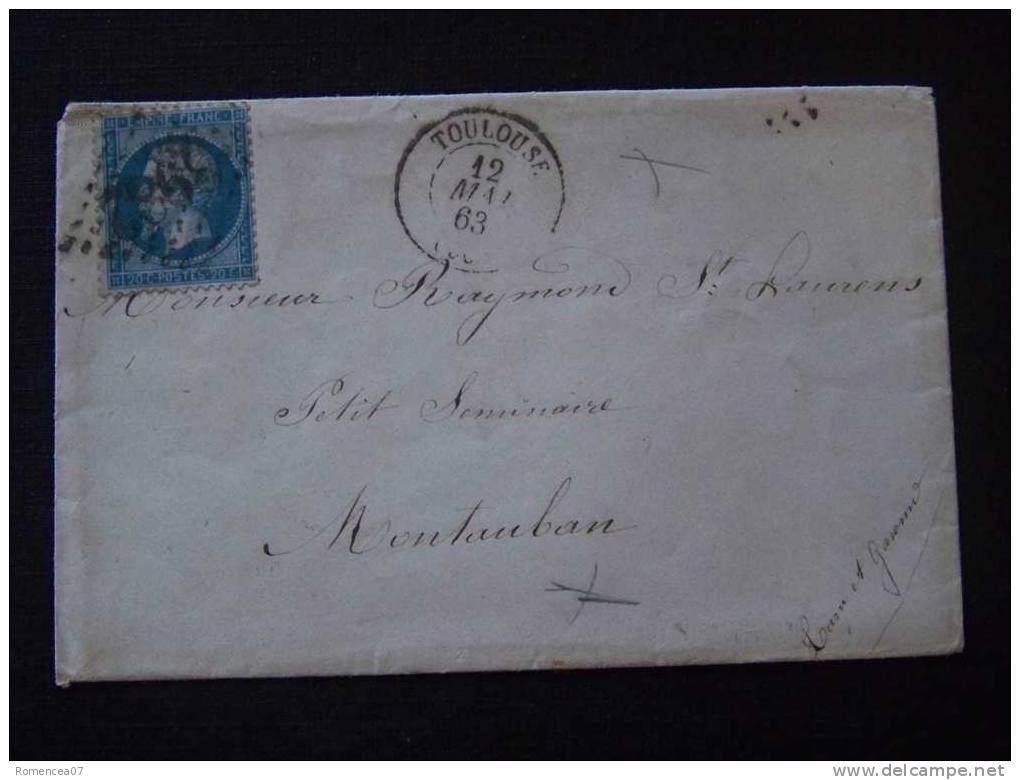 Marque Postale Sur Enveloppe - TOULOUSE (Haute-Gne) - à MONTAUBAN (Tarn-et-Gne) - Le 12 Mai 1863 - 1849-1876: Classic Period