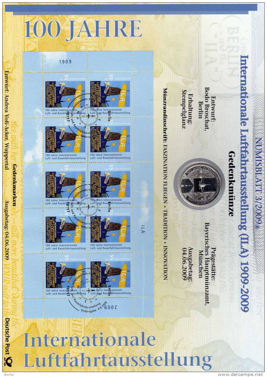 Luft-/Raumfahrt Numisblatt 3/2009 SST Deutschland Mit 10-KB+ 2740 ** 31€ Plakat ILA Frankfurt Zeppelin Sheetlet Germany - Europe