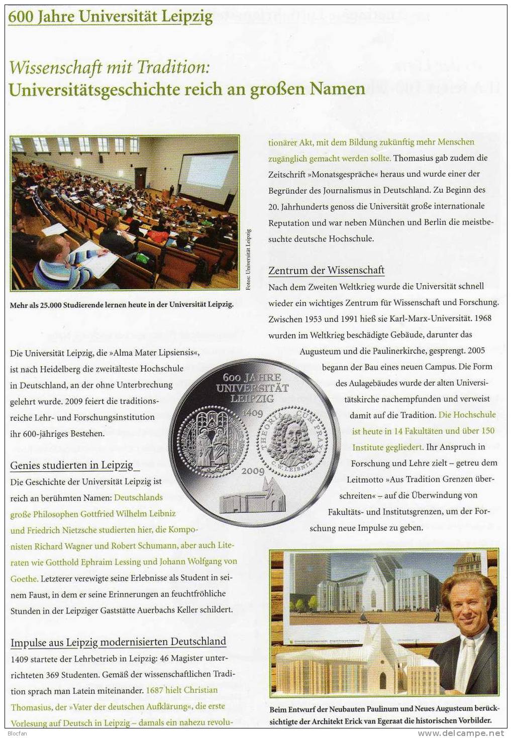 Universität Leipzig Numisblatt 4/2009 SST Mit Deutschland 10-KB+ 2745 ** 31€ Augustus-Platz Uni-Gebäude Sheetlet Germany - Fysica