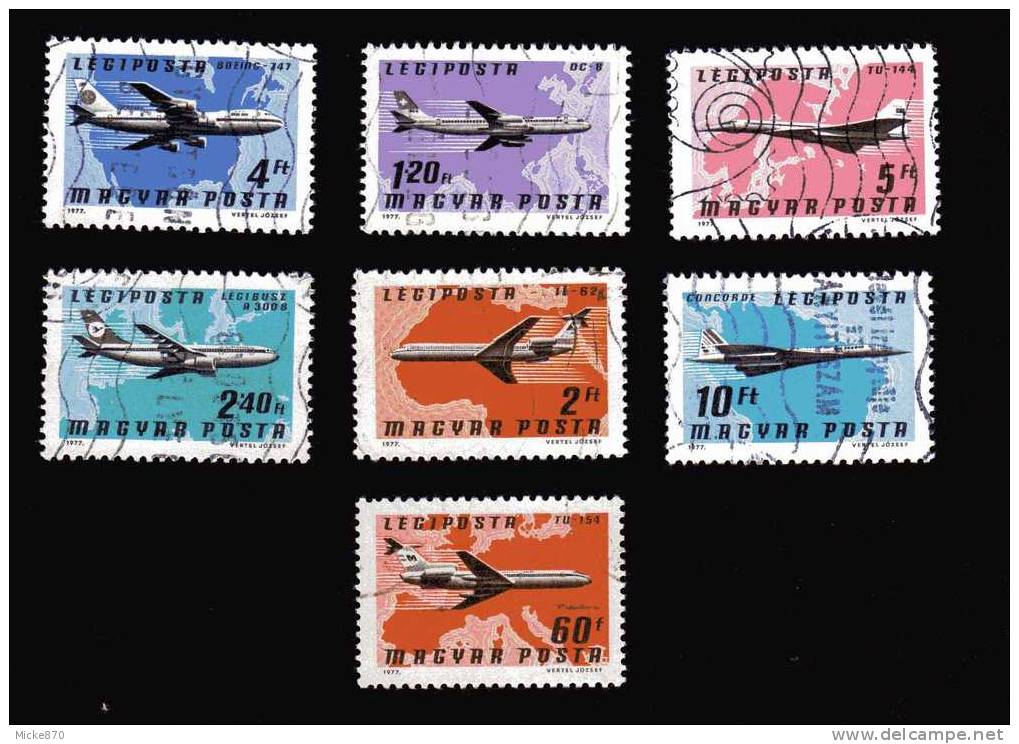 Hongrie Poste Aérienne N°392 à 398 Oblitéré Avions Concorde, Tu 144 Boeing 747 - Oblitérés