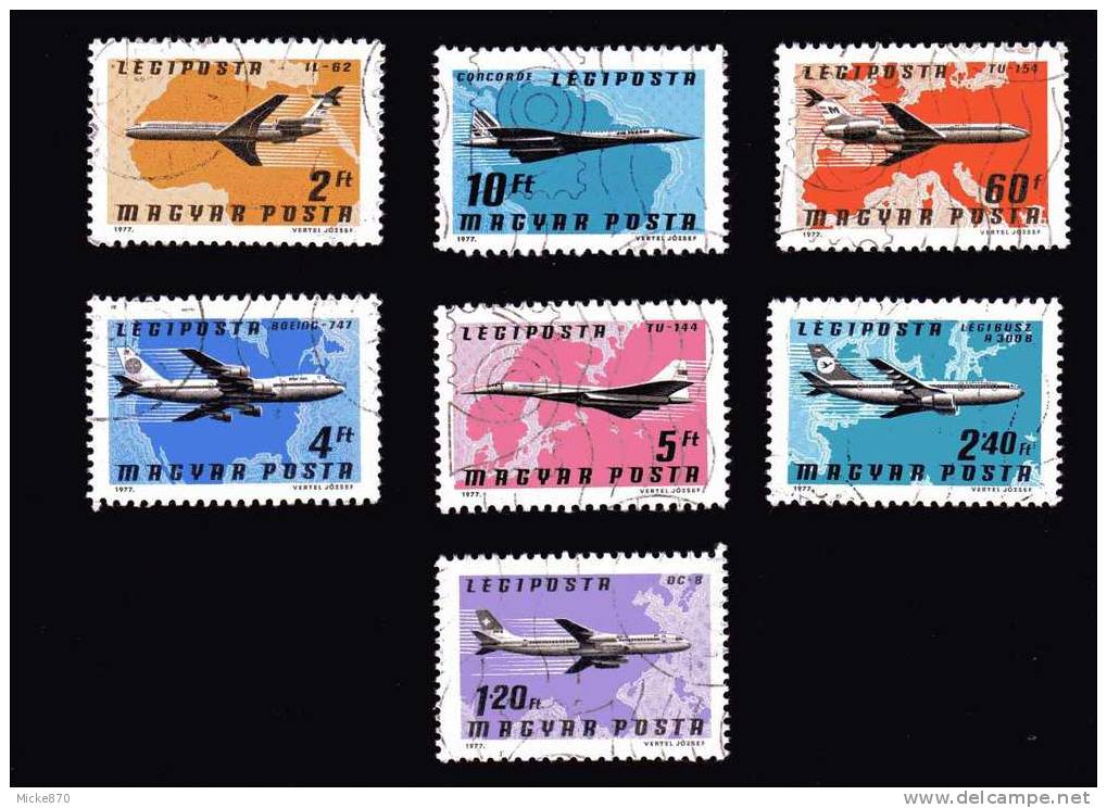 Hongrie Poste Aérienne N°392 à 398 Oblitéré Avions Concorde, Tu 144 Boeing 747 - Gebruikt