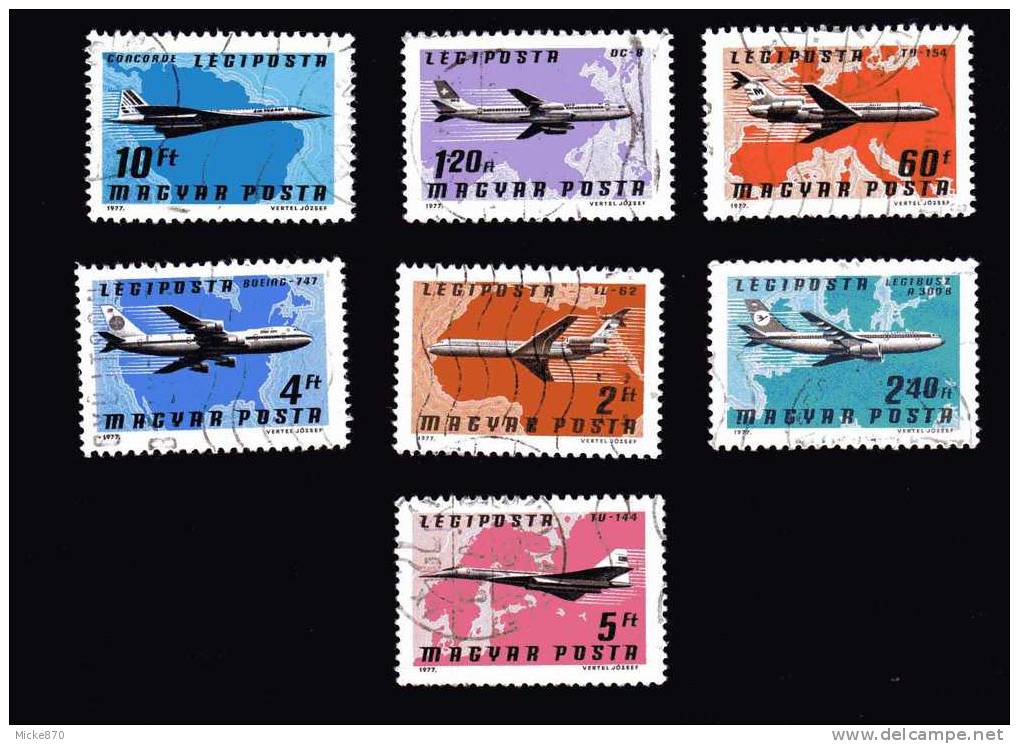 Hongrie Poste Aérienne N°392 à 398 Oblitéré Avions Concorde, Tu 144 Boeing 747 - Oblitérés