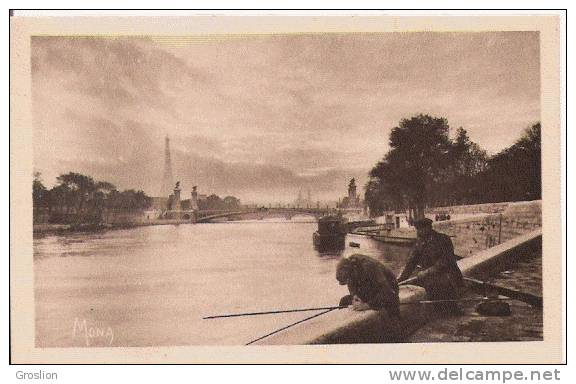 LES PETITS TABLEAUX DE PARIS 107 PECHEURS EN SEINE AU COUCHER DU SOLEIL VUE PRISE AU PONT DE LA CONCORDE - Petits Métiers à Paris