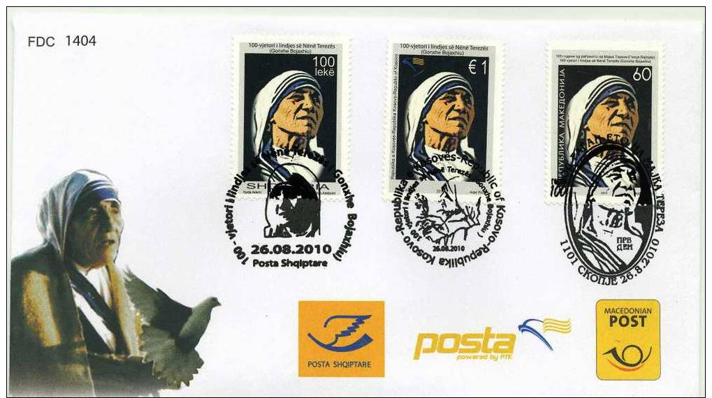 **9** - ALBANIA 2010 -  FDC -  RIcorrenza Madre TERESA Di Calcutta Albania, Kosovo E Macedonia - Non Viagiata - Perfetta - Albania