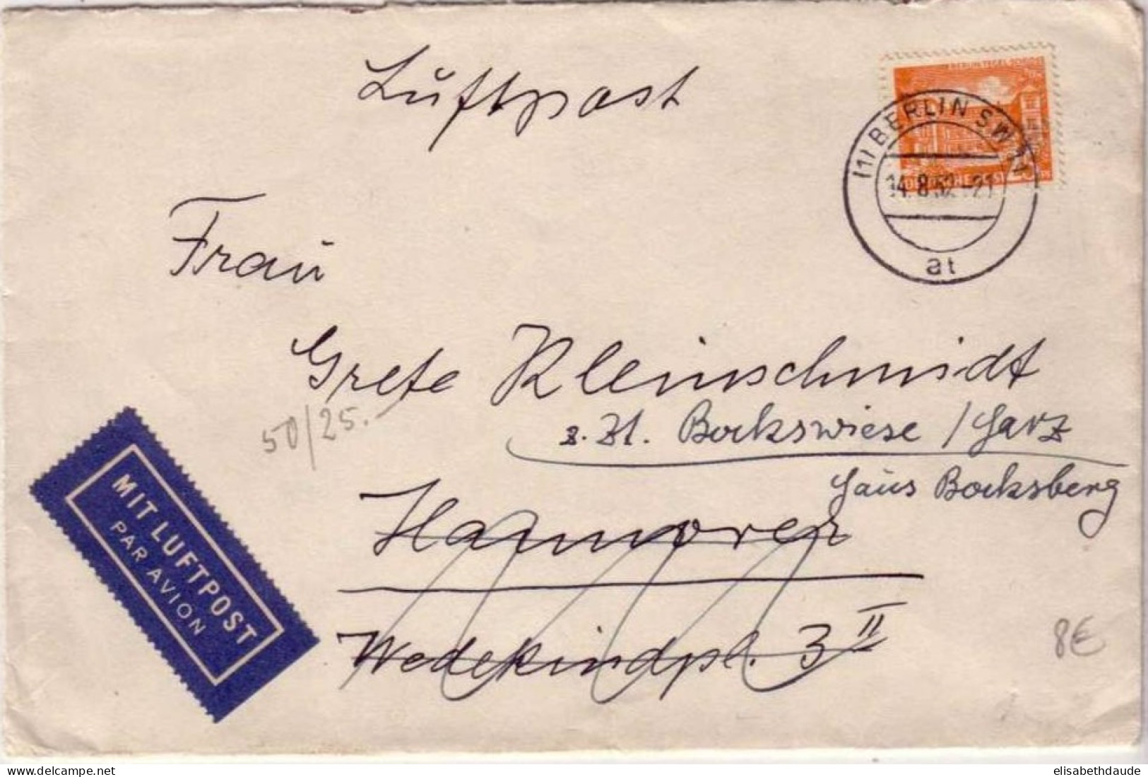 1952 - LETTRE PAR AVION De BERLIN Pour HANNOVER - Covers & Documents