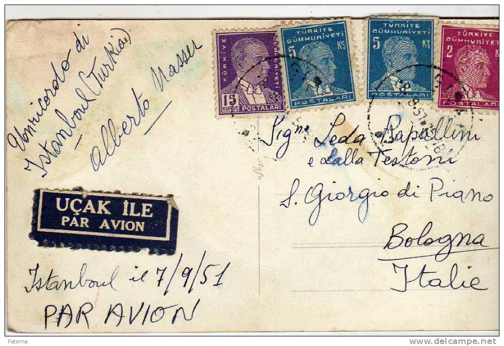 3318  Postal, Aérea, TURKIA, Turquía, Istanbul , Estambul, 1951 Obelisco Egipcio - Covers & Documents