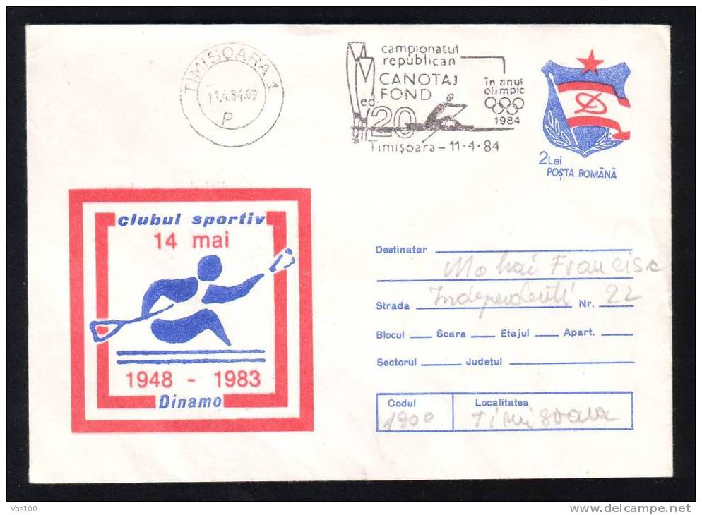 ROWING RARE POSTMARK ON STATIONERY COVER 1984 OF ROMANIA! - Canoe