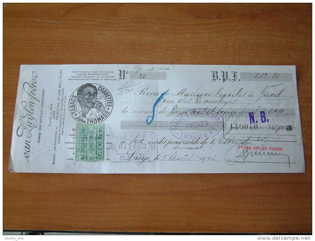 VAN ZUYLEN FRERES - LIEGE / 1926 ( Reçu ) ! - Bills Of Exchange