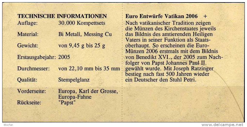 Probe - Satz 2006 Papst Benedikt komplett 8 Münzen prägefrisch 70€ in Münzdosen und Folder