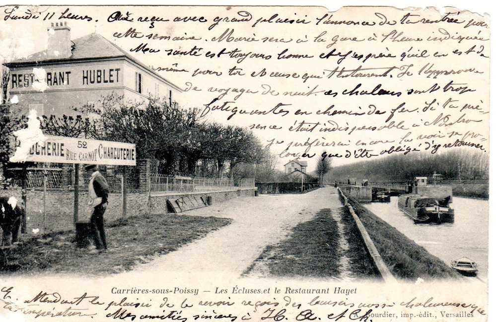 78 - CARRIERES SOUS POISSY - ""Les Ecluses Et Le Rest. Hublet"" - CARTE PRECURSEUR - (en L'état - Prix En Conséquence) - Carrieres Sous Poissy