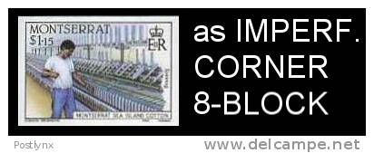 MONTSERRAT 1985. Sea Island Cotton Textile Machinery 1.15$. IMPERF.CORNER 8-BLOCK    [ungezähnt,non Dentelé,no Dentado] - Montserrat