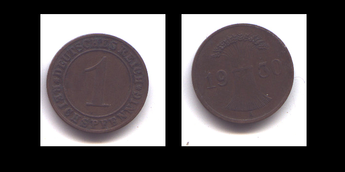 1 REICHSPFENNIG 1930 A - 1 Rentenpfennig & 1 Reichspfennig