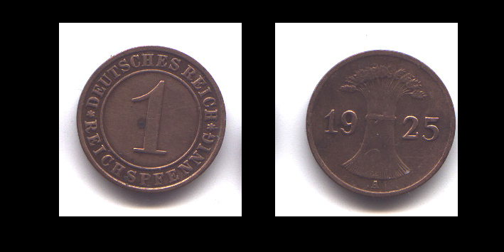 1 REICHSPFENNIG 1925 A - 1 Renten- & 1 Reichspfennig