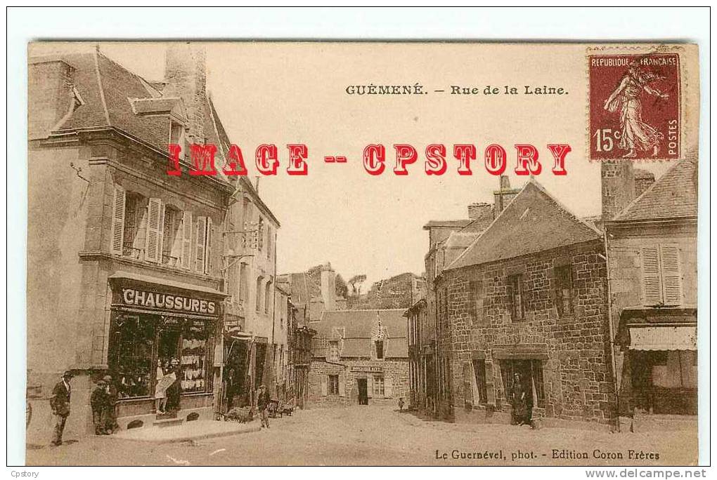 56 - VISUEL RARE & INEDIT - GUEMENE Sur SCORFF - Commerce De Chaussures Rue De La Laine - Dos Scané - Guemene Sur Scorff