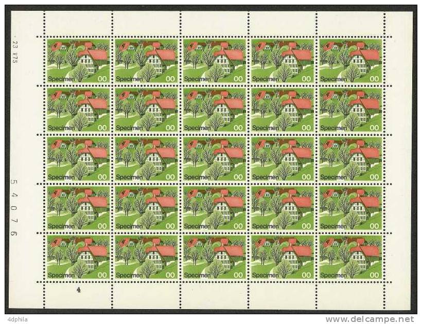 SWITZERLAND 1975 Farmhouses — Sheet Of 25 Dummy Stamps - Specimen Essay Proof Trial Prueba Probedruck Test - Varietà