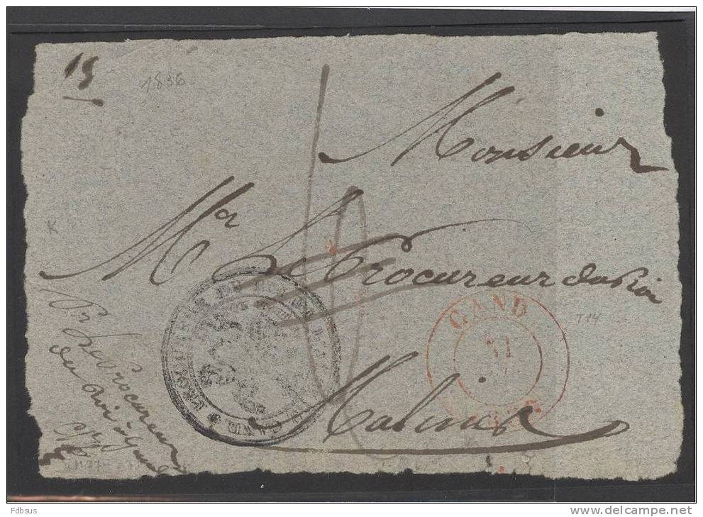 1836 FRAGMENT VAN BRIEF LETTRE GAND NAAR MALINES-  RODE STEMPEL  TYPE 14 - 1830-1849 (Belgique Indépendante)