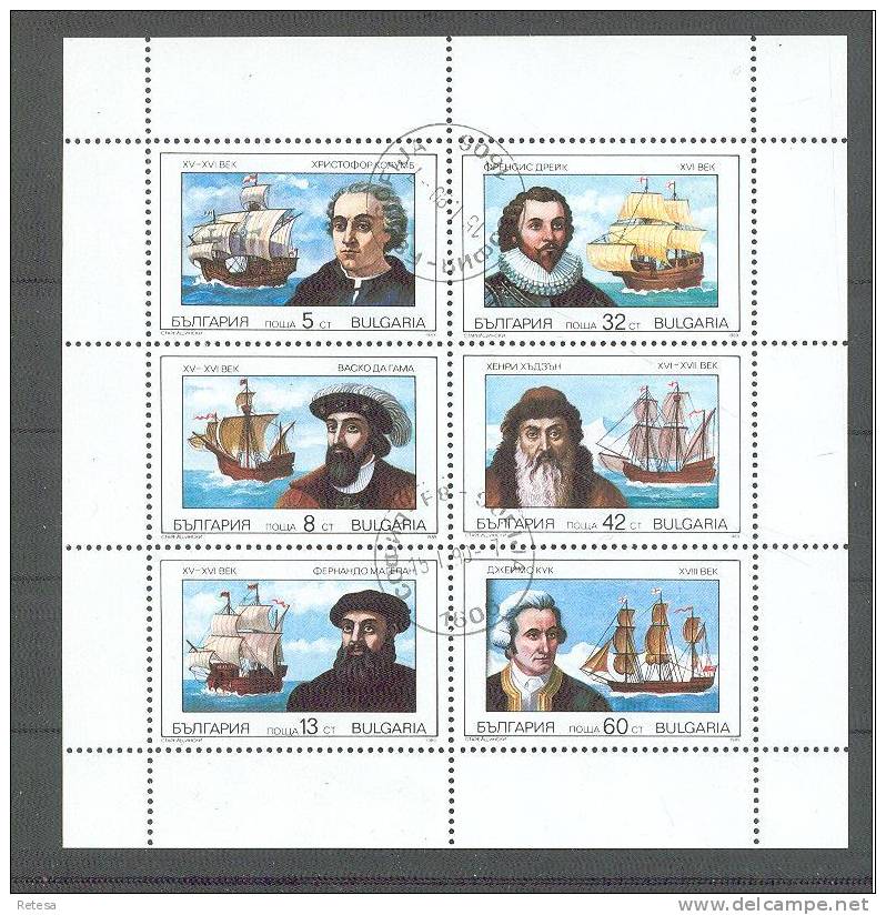 BULGARIJE  BEROEMDE SCHEEPSVAARDERS   1990 GESTEMPELD - Christopher Columbus