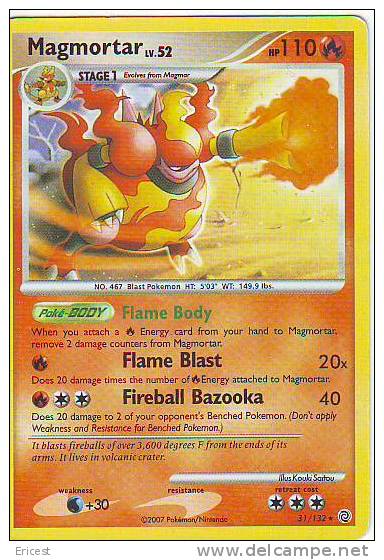 - E - CARTE POKEMON MAGMORTAR LV 52  BON ETAT (Carte étrangère) - Altri & Non Classificati