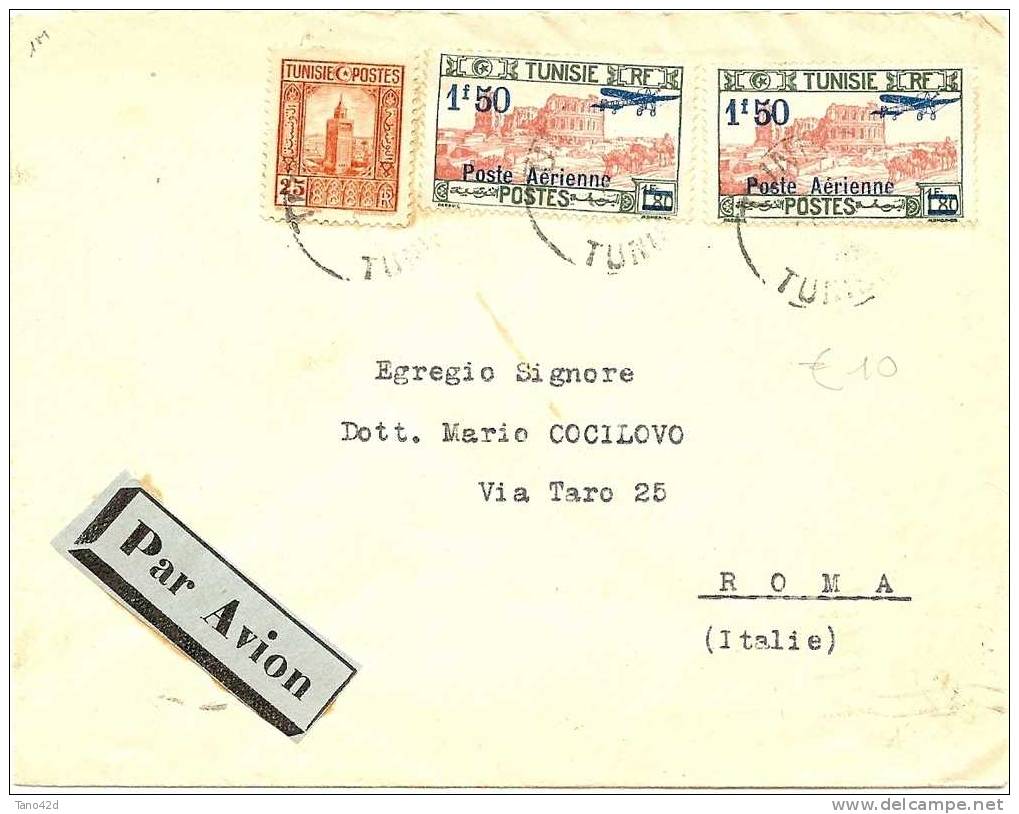 REF LIT9/FBOR - TUNISIE LETTRE AVION TUNIS / ROME MAI 1933 - Other & Unclassified