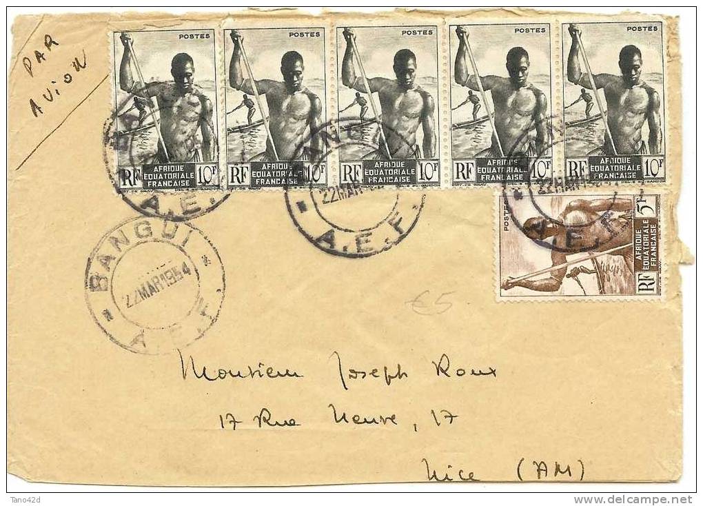 REF LIT9/FBOR - AEF - LETTRE AVION BANGUI / NICE 22/3/1954 - Lettres & Documents