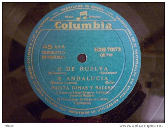 45T EP-PACITA TOMAS-GOYESCAS-DE HUELVA-ANDALUCIA-FANDANGOS - Other - Spanish Music