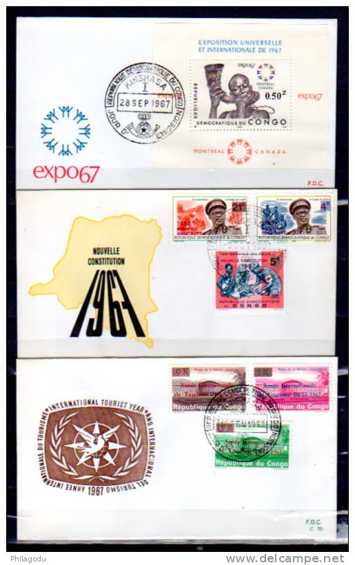 R. D.Congo 1963-67, 14 FDC, Foire New York, Nouvelle Constitution, Palais De La Nation - FDC