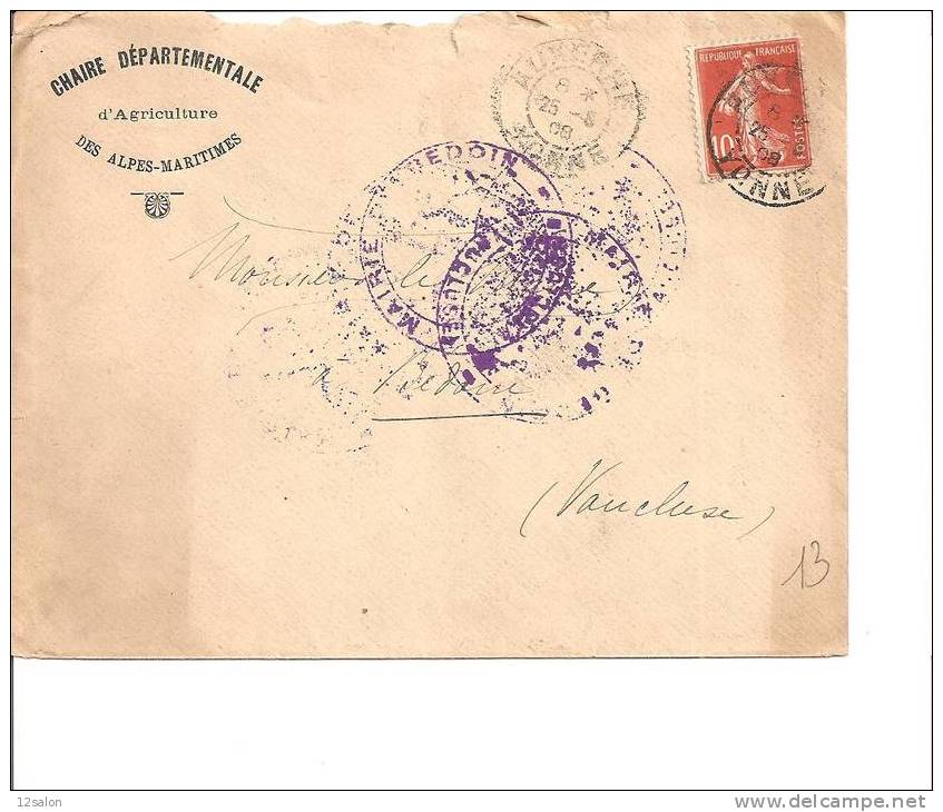(13)  Lettre De AUXERRE Avec 138 CHAIRE DEPARTEMENTALE - 1906-38 Semeuse Camée