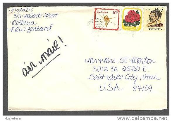 New Zealand Airmail 1983 Cover To Salt Lake City, Utah United States Conch Shell Flower Rose Native Te Hau - Posta Aerea