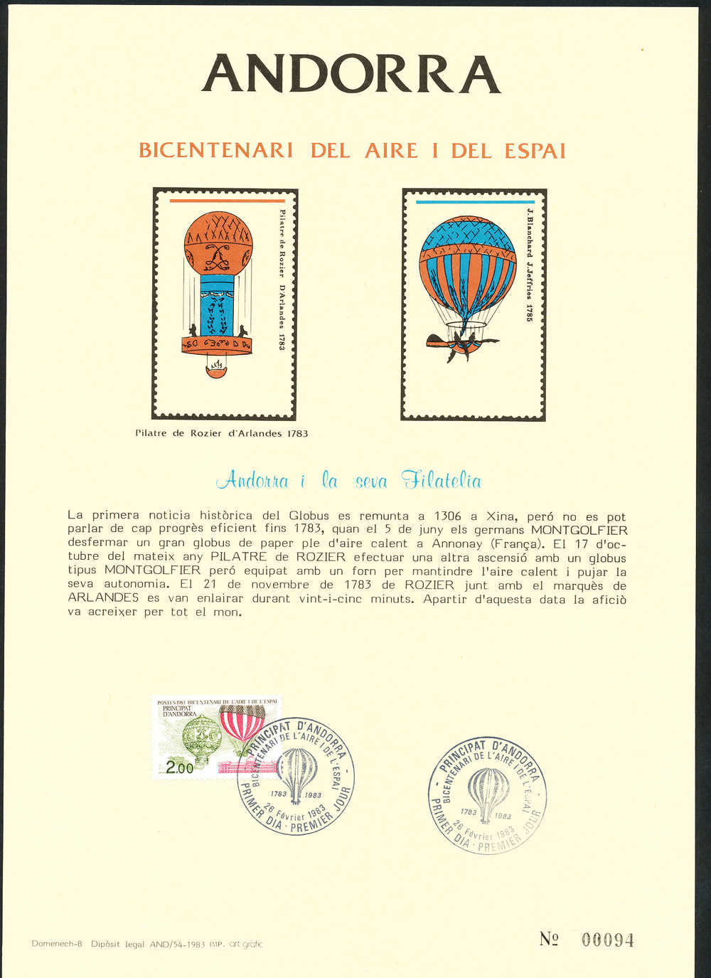 BICENTENARIO DEL AIRE Y DEL ESPACIO   1983   Yvert 310 - FDC