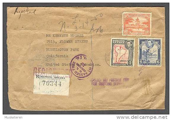 British Guiana Mult Franked Registered Label Cover 1950 U.S. Customs Passed Free & Interesting Cancels (2 Scans) - Brits-Guiana (...-1966)