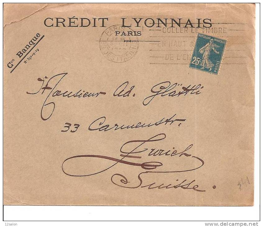 (41) Lettre De PARIS Avec 140 Pour La SUISSE - 1906-38 Säerin, Untergrund Glatt
