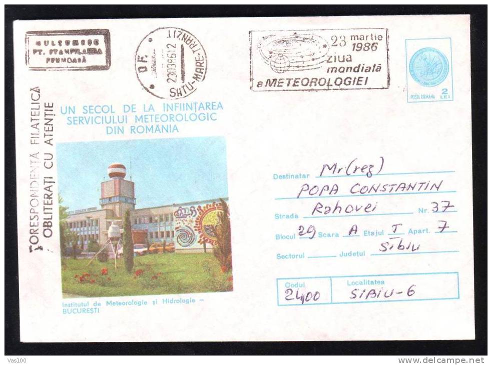 1986 DAY METEOROLOGY,rare POSTMARK,STATIONERY COVER ENTIER POSTAUX,code;232/84 - Clima & Meteorología