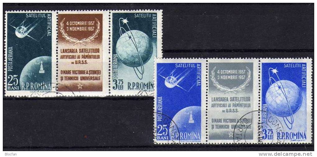 SU Raumflug 1.Sputnik Roumania 1677/0+ 2xZD-Streifen O 14€ Geophysikalisches Jahr 1957 Start Von Sputnik 1 Und 2 - Russie & URSS