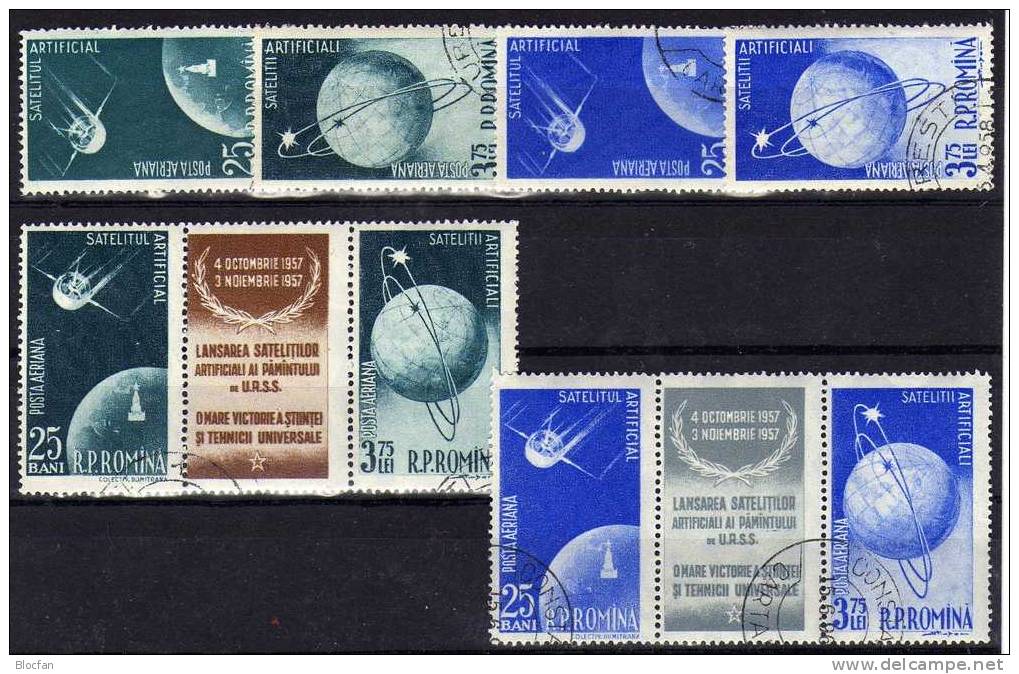 SU Raumflug 1.Sputnik Roumania 1677/0+ 2xZD-Streifen O 14€ Geophysikalisches Jahr 1957 Start Von Sputnik 1 Und 2 - Russie & URSS