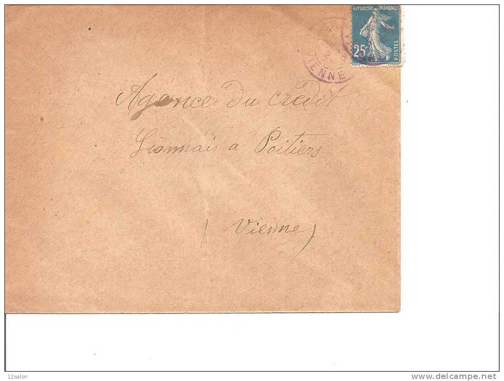 Lettre  N° 140 Oblitere Cachet VIOLET DE LA VIENNE - 1906-38 Säerin, Untergrund Glatt